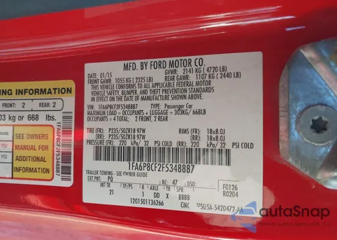 2015 Ford Mustang Gt from USA, damaged, VIN 1FA6P8CF2F5348887